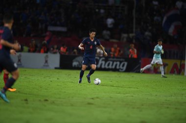 Pathumthani Thailand 5 Eylül 2019: Tayland 'da Vietnam' a karşı Thammasat Stadyumu 'nda oynanan 2022 Dünya Kupası elemeleri sırasında Pansa hemviboon Tayland oyuncusu 