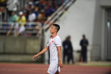 Pathumthani Thailand 5 Eylül 2019: Huy Hung Nguyen # 20 Vietnam oyuncusu 2022 Dünya Kupası elemeleri sırasında Thammasat Stadyumu 'nda Vietnam' a karşı 