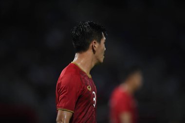 Pathumthani Thailand 5 Eylül 2019: Nguyen tien linh # 18 vietnam oyuncusu 2022 Dünya Kupası elemeleri sırasında Thammasat Stadyumu 'nda Vietnam' a karşı 
