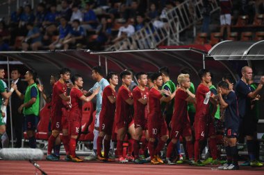 Pathumthani Tayland 5 Eylül 2019: 2022 Dünya Kupası elemeleri sırasında Thammasat Stadyumu 'nda Vietnam' a karşı oynayanlar 