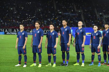 Pathumthani Tayland 5 Eylül 2019: 2022 Dünya Kupası elemeleri sırasında Thammasat Stadyumu 'nda Vietnam' a karşı oynayanlar 