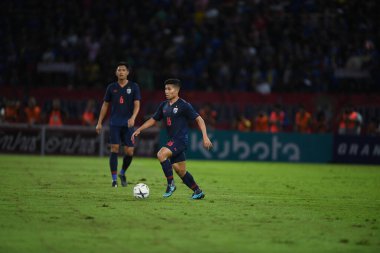 Pathumthani Thailand 5 sep 2019: Phitiwat sukjitthamakul # 16 Tayland futbolcusu 2022 Dünya Kupası elemeleri sırasında Thammasat Stadyumu 'nda Vietnam' a karşı 