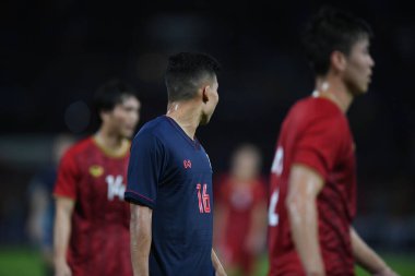 Pathumthani Thailand 5 sep 2019: Phitiwat sukjitthamakul # 16 Tayland futbolcusu 2022 Dünya Kupası elemeleri sırasında Thammasat Stadyumu 'nda Vietnam' a karşı 