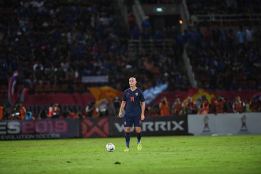 Pathumthani Tayland 5 Eylül 2019: Manuel Tom Bihr # 14 Tayland Dünya Kupası elemeleri sırasında Thammasat Stadyumu 'nda Vietnam' a karşı oynandı. 