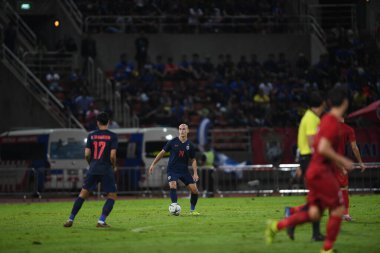 Pathumthani Tayland 5 Eylül 2019: Manuel Tom Bihr # 14 Tayland Dünya Kupası elemeleri sırasında Thammasat Stadyumu 'nda Vietnam' a karşı oynandı. 