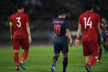 Pathumthan Tayland 5 Eylül 2019: 2022 Dünya Kupası elemeleri sırasında Thammasat Stadyumu 'nda Vietnam' a karşı oynayan Tayland vatandaşı 