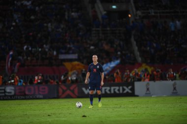 Pathumthani Tayland 5 Eylül 2019: Manuel Tom Bihr # 14 Tayland Dünya Kupası elemeleri sırasında Thammasat Stadyumu 'nda Vietnam' a karşı oynandı. 