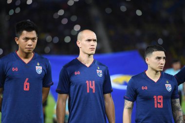Pathumthani Tayland 5 Eylül 2019: Manuel Tom Bihr # 14 Tayland futbolcusu 2022 Dünya Kupası elemeleri sırasında Thammasat Stadyumu 'nda Vietnam' a karşı 