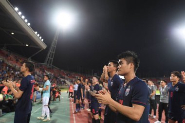 Pathumthani Thailand 5 Eylül 2019: Tayland 'da Vietnam' a karşı Thammasat Stadyumu 'nda oynanan 2022 Dünya Kupası elemeleri sırasında Tayland' ın 22 numaralı oyuncusu 