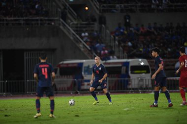 Pathumthani Tayland 5 Eylül 2019: Manuel Tom Bihr # 14 Tayland Dünya Kupası elemeleri sırasında Thammasat Stadyumu 'nda Vietnam' a karşı oynandı. 