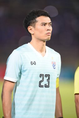 Pathumthani Thailand 5 Eylül 2019: Siwarak Tedsungnoune # 23 Tayland Kupası elemeleri sırasında Thammasat Stadyumu 'nda Vietnam' a karşı oynandı. 