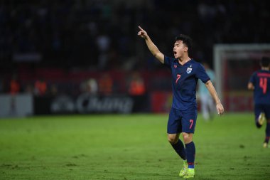 Pathumthani Tayland 5 Eylül 2019: Thammasat Stadyumu 'nda Vietnam' a karşı oynanan 2022 Dünya Kupası elemeleri sırasında Tayland 7. 