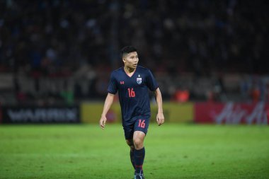 Pathumthani Thailand 5 sep 2019: Phitiwat sukjitthamakul # 16 Tayland futbolcusu 2022 Dünya Kupası elemeleri sırasında Thammasat Stadyumu 'nda Vietnam' a karşı 