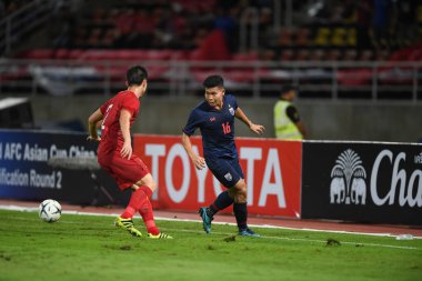 Pathumthani Tayland 5 Eylül 2019: 2022 Dünya Kupası elemeleri sırasında Thammasat Stadyumu 'nda Vietnam' a karşı oynandı. 