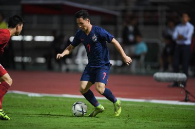 Pathumthani Tayland 5 Eylül 2019: Thammasat Stadyumu 'nda Vietnam' a karşı oynanan 2022 Dünya Kupası elemeleri sırasında Tayland 7. 