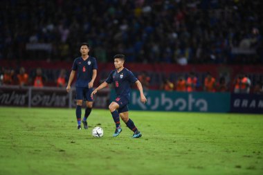 Pathumthani Thailand 5 sep 2019: Phitiwat sukjitthamakul # 16 Tayland futbolcusu 2022 Dünya Kupası elemeleri sırasında Thammasat Stadyumu 'nda Vietnam' a karşı 