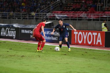 Pathumthani Tayland 5 Eylül 2019: Thammasat Stadyumu 'nda Vietnam' a karşı oynanan 2022 Dünya Kupası elemeleri sırasında Tayland 7.