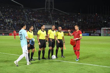 Pathumthani Tayland 5 Eylül 2019: Que ngoc hai # 3 Vietnamlı oyuncu 2022 Dünya Kupası elemeleri sırasında Thammasat Stadyumu 'nda Vietnam' a karşı 