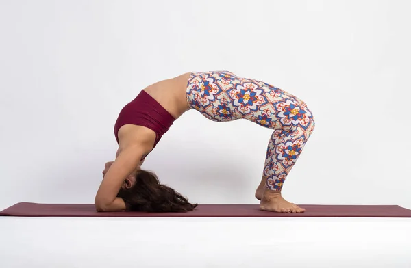 Young Asian Woman Practicing Yoga White Wall Background — Stock Photo, Image