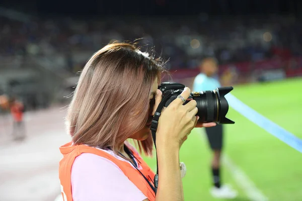 Pathumthani Tailandia Sep 2019 Fotógrafo Acción Durante Las Eliminatorias Copa —  Fotos de Stock