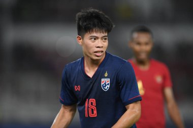 Jakarta Endonezya 10 sep 2019: Ekanit panya # 18 thailand oyuncusu 2020 Dünya Kupası elemeleri sırasında Endonezya 0-3 Tayland 'da Gelora bung karno stadında 