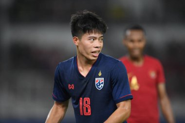 Jakarta Endonezya 10 sep 2019: Ekanit panya # 18 thailand oyuncusu 2020 Dünya Kupası elemeleri sırasında Endonezya 0-3 Tayland 'da Gelora bung karno stadında 