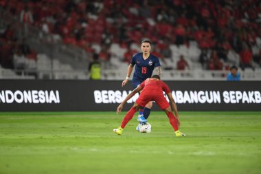 Cakarta Endonezya 10 sep 2019: Tristan do # 19 Tayland Dünya Kupası elemeleri sırasında Endonezya 0-3 Tayland 'ın Gelora Bung Karno Stadyumu' nda oynanmıştır. 