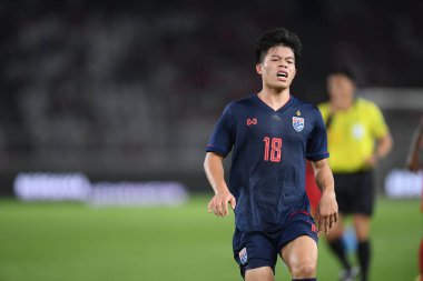 Jakarta Endonezya 10 sep 2019: Ekanit panya # 18 thailand oyuncusu 2020 Dünya Kupası elemeleri sırasında Endonezya 0-3 Tayland 'da Gelora bung karno stadında 