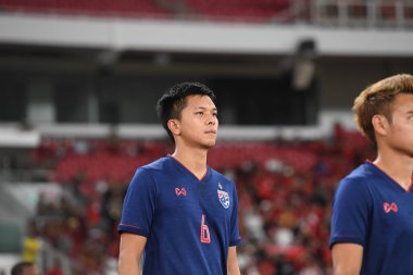 Jakarta Endonezya 10 sep 2019: Pansa hemviboon # 6 Tayland futbolcusu 2020 Dünya Kupası elemeleri sırasında Gelora Bung Karno Stadyumu 'nda 