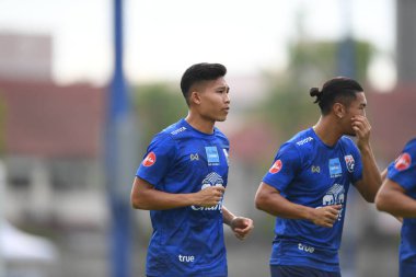 Bangkok Tayland 30 Mayıs 2019: Pitiwat sukjittammakul oyuncusu, 2019 Alp Futbol Kampı 'nda düzenlenen turnuva kral kupası 2019 turnuvasından önce antrenman sırasında hareket halindeydi. 