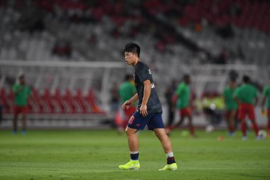 Jakarta Endonezya 10 sep 2019: Ekanit panya # 18 thailand oyuncusu 2020 Dünya Kupası elemeleri sırasında Endonezya 0-3 Tayland 'da Gelora bung karno stadında 
