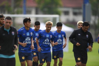 Bangkok Tayland 30 Mayıs 2019: Jakpan hamisuwan Tayland futbolcusu turnuvanın kral kupası 2019 'daki turnuvasından önce antrenmanda 