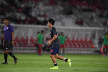 Jakarta Endonezya 10 sep 2019: Ekanit panya # 18 thailand oyuncusu 2020 Dünya Kupası elemeleri sırasında Endonezya 0-3 Tayland 'da Gelora bung karno stadında 