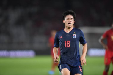 Jakarta Endonezya 10 sep 2019: Ekanit panya # 18 thailand oyuncusu 2020 Dünya Kupası elemeleri sırasında Endonezya 0-3 Tayland 'da Gelora bung karno stadında 