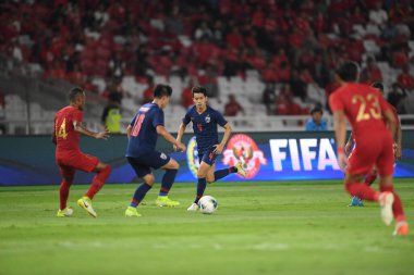 Jakarta Endonezya 10 sep 2019: Sarach yooyen # 4 Tayland Dünya Kupası elemeleri 2020 Dünya Kupası elemeleri sırasında Gelora Bung Karno Stadyumu 'nda oynanmıştır. 