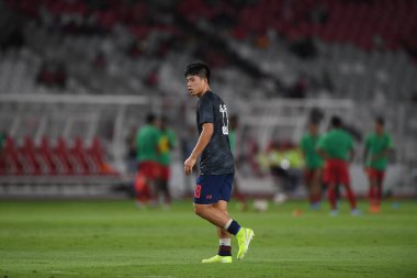 Jakarta Endonezya 10 sep 2019: Ekanit panya # 18 thailand oyuncusu 2020 Dünya Kupası elemeleri sırasında Endonezya 0-3 Tayland 'da Gelora bung karno stadında 