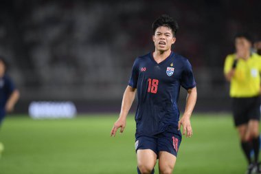 Jakarta Endonezya 10 sep 2019: Ekanit panya # 18 thailand oyuncusu 2020 Dünya Kupası elemeleri sırasında Endonezya 0-3 Tayland 'da Gelora bung karno stadında 