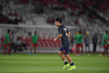 Jakarta Endonezya 10 sep 2019: Ekanit panya # 18 thailand oyuncusu 2020 Dünya Kupası elemeleri sırasında Endonezya 0-3 Tayland 'da Gelora bung karno stadında 