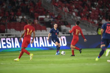 Cakarta Endonezya 10 sep 2019: Tristan do # 19 Tayland Dünya Kupası elemeleri sırasında Endonezya 0-3 Tayland 'ın Gelora Bung Karno Stadyumu' nda oynanmıştır.