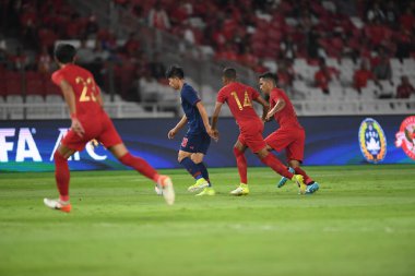 Jakarta Endonezya 10 sep 2019: Ekanit panya # 18 thailand oyuncusu 2020 Dünya Kupası elemeleri sırasında Endonezya 0-3 Tayland 'da Gelora bung karno stadında 