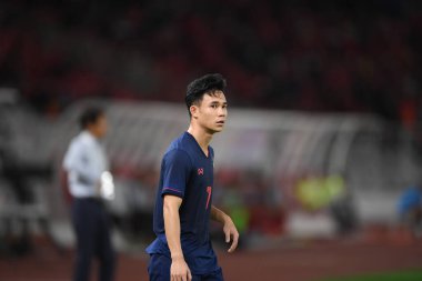 Jakarta Endonezya 10 sep 2019: Supachok sarachart # 7 Tayland Dünya Kupası elemeleri 2020 Dünya Kupası elemeleri sırasında Gelora Bung Karno Stadyumu 'nda oynanan maçta 