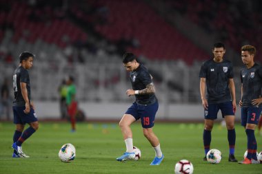 Cakarta Endonezya 10 sep 2019: Tristan do # 19 Tayland Dünya Kupası elemeleri sırasında Endonezya 0-3 Tayland 'ın Gelora Bung Karno Stadyumu' nda oynanmıştır.