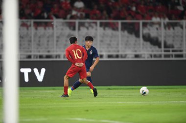 Jakarta Endonezya 10 sep 2019: Ekanit panya # 18 thailand oyuncusu 2020 Dünya Kupası elemeleri sırasında Endonezya 0-3 Tayland 'da Gelora bung karno stadında 