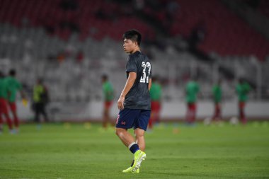 Jakarta Endonezya 10 sep 2019: Ekanit panya # 18 thailand oyuncusu 2020 Dünya Kupası elemeleri sırasında Endonezya 0-3 Tayland 'da Gelora bung karno stadında