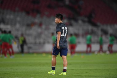 Jakarta Endonezya 10 sep 2019: Ekanit panya # 18 thailand oyuncusu 2020 Dünya Kupası elemeleri sırasında Endonezya 0-3 Tayland 'da Gelora bung karno stadında 