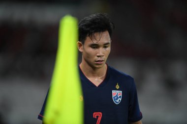 Jakarta Endonezya 10 sep 2019: 2020 Dünya Kupası eleme maçında Endonezya 0-3 Tayland 'daki Gelora Bung Karno Stadyumu' nda oynayan oyuncu 