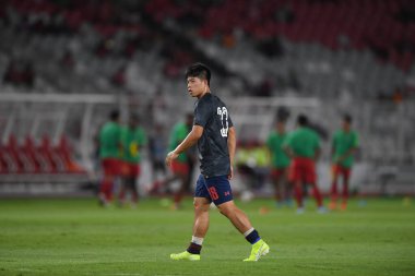 Jakarta Endonezya 10 sep 2019: Ekanit panya # 18 thailand oyuncusu 2020 Dünya Kupası elemeleri sırasında Endonezya 0-3 Tayland 'da Gelora bung karno stadında 