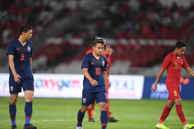 Jakarta Endonezya 10 sep 2019: Chanathip şarkı sözü # 10 Tayland 'da 2020 Dünya Kupası elemeleri sırasında Gelora Bung Karno Stadyumu' nda oynanan Dünya Kupası elemeleri sırasında 