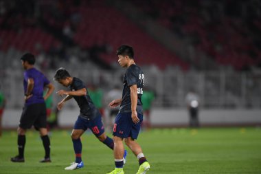 Jakarta Endonezya 10 sep 2019: Ekanit panya # 18 thailand oyuncusu 2020 Dünya Kupası elemeleri sırasında Endonezya 0-3 Tayland 'da Gelora bung karno stadında 