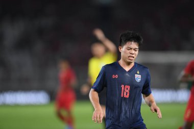 Jakarta Endonezya 10 sep 2019: Ekanit panya # 18 thailand oyuncusu 2020 Dünya Kupası elemeleri sırasında Endonezya 0-3 Tayland 'da Gelora bung karno stadında 